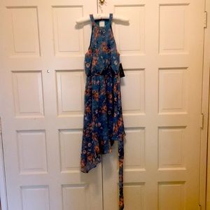 Dress blue with pink flowers